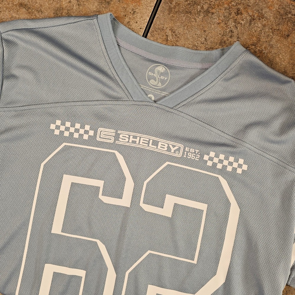 Shelby 62 Graphic Jersey Shirt Blue White V Neck Short Sleeve‎ Mens M